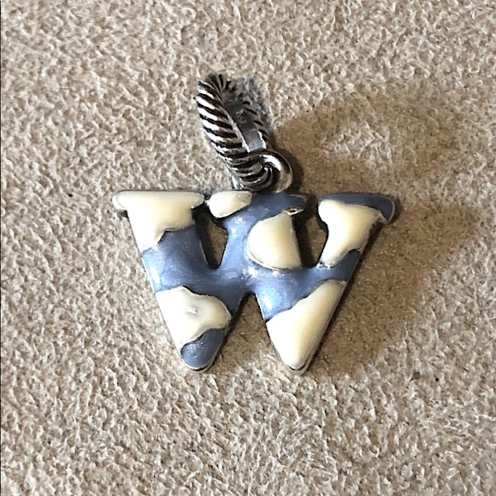 Brighton ABC Initial charm Letter W light blue & white enamel on silver Retired